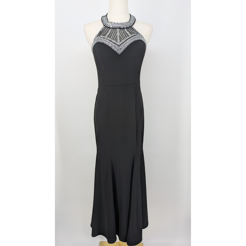 Say Yes to the Prom Gown Juniors 3 Black Rhinestone Halter Mermaid Formal Dress